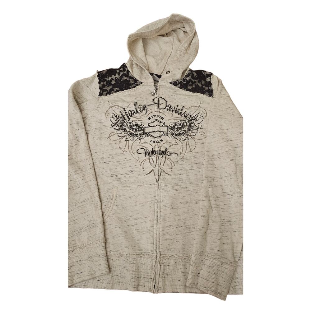 White gray washout lace Harley Davidson zip up size‎ XL hoodie